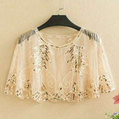 Vintage Flapper Shawl Sequin Beads Ruffles Cape Wrap