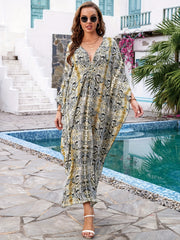 Snake Print Kaftan Dress V Neck Maxi