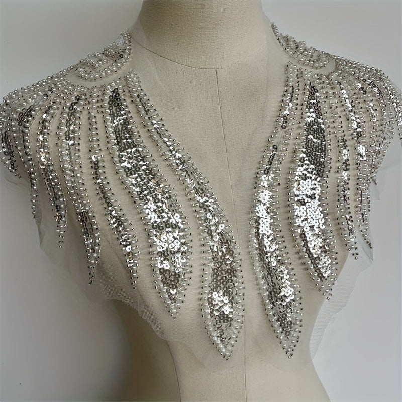 2pcs Golden Wings Sequin Beading Lace Applique for Wedding Dress
