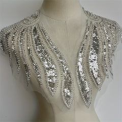 2pcs Golden Wings Sequin Beading Lace Applique for Wedding Dress