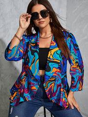 Abstract Stripe Print 3/4 Sleeve Blazer Women's Plus