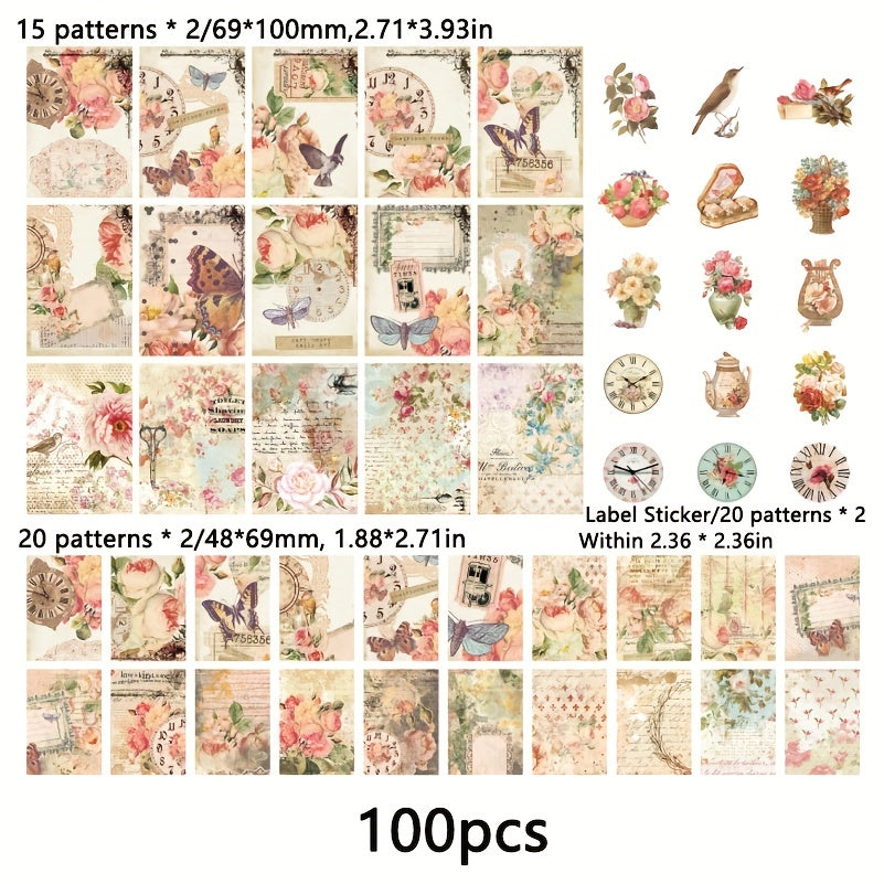 100pcs Decorative Paper & Sticker Set for DIY Crafts, Scrapbooking, Gift Wrap