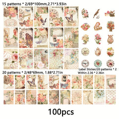 100pcs Decorative Paper & Sticker Set for DIY Crafts, Scrapbooking, Gift Wrap
