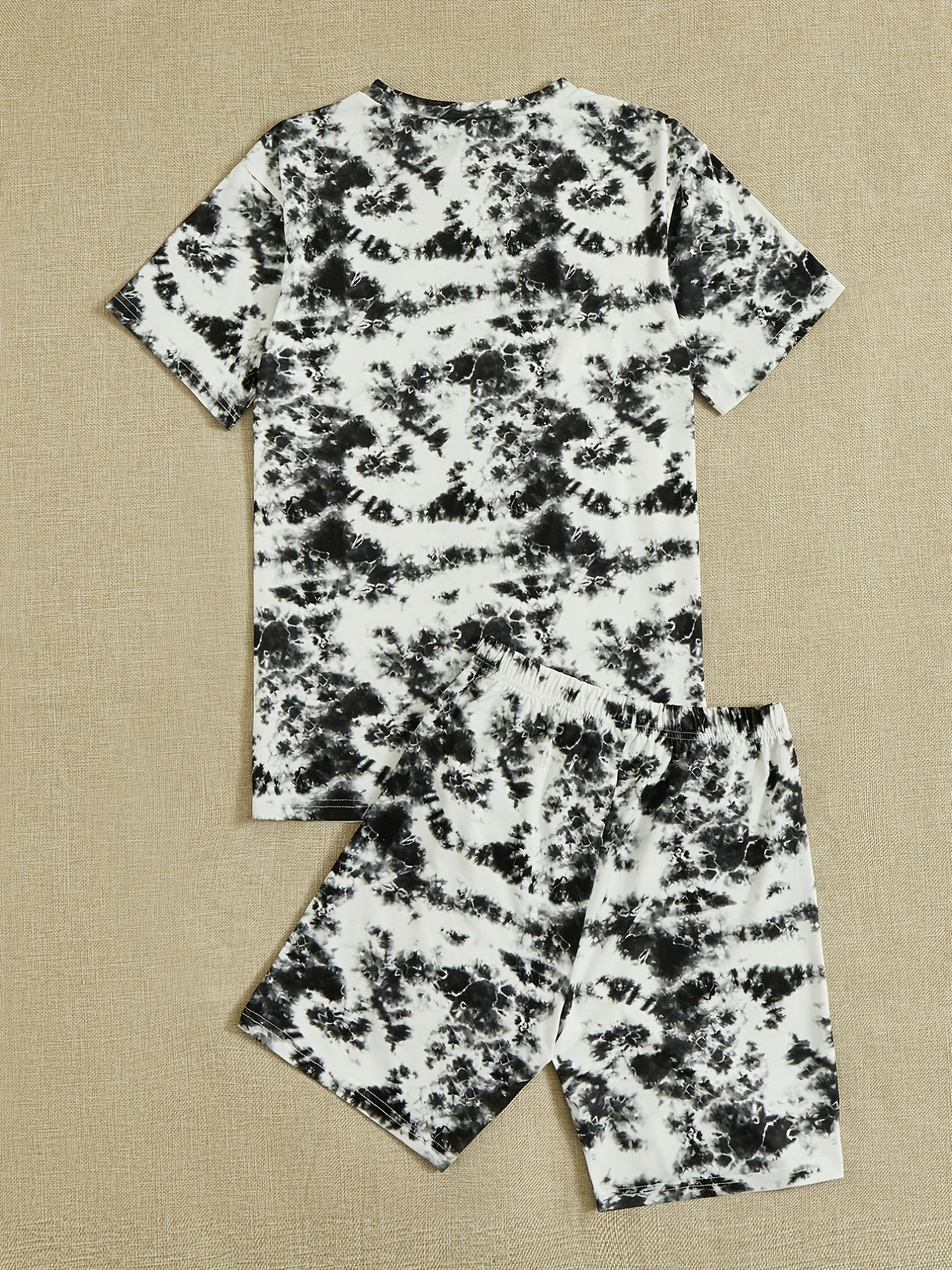 Tie Dye 2 Piece Set Figure Print Short Sleeve T shirt & Elastic Waist