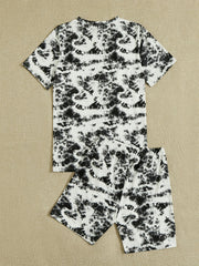 Tie Dye 2 Piece Set Figure Print Short Sleeve T shirt & Elastic Waist