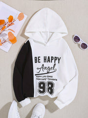 BE HAPPY Print Hoodies Girls Long Sleeve Pullover Kids Clothes Sports
