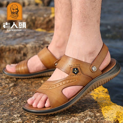 LAORENTOU Leather Non Slip Sandals for Men
