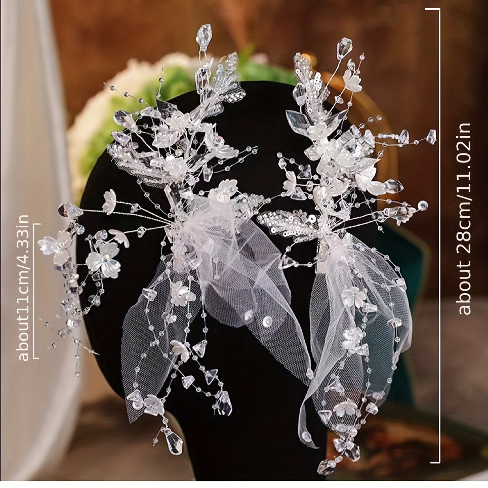 Crystal Beads Flower Veil Sweet Wedding Headwear With Clip Hair Accessories