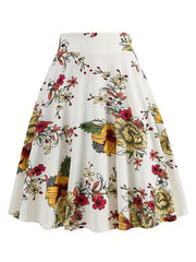 Vintage Floral Print Pleated Skirt