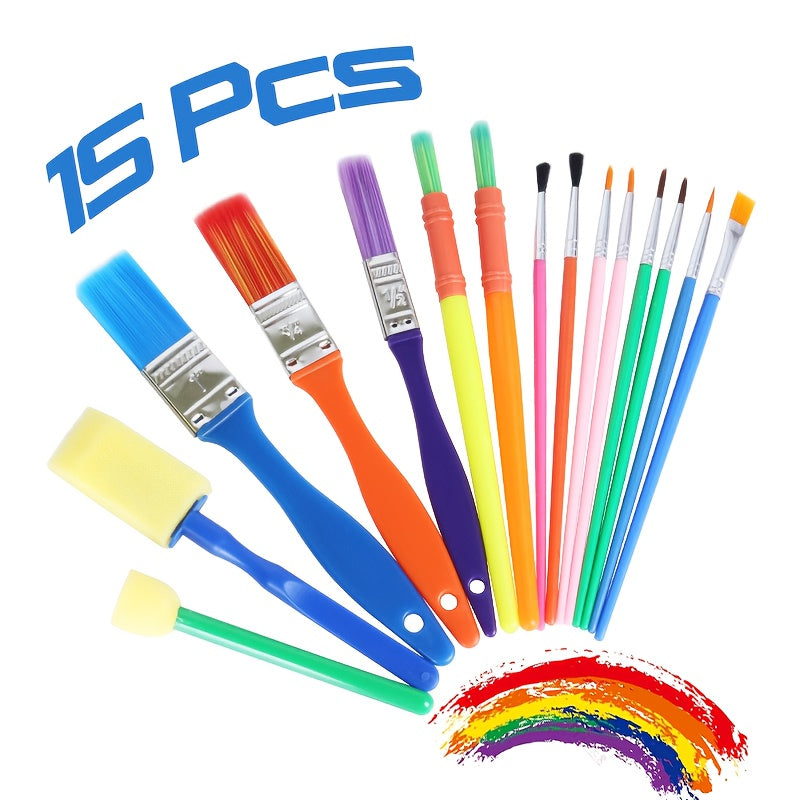 15pcs Non Toxic Art Brush Set Sponge Tips Watercolor Painting Supplies