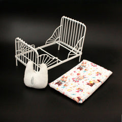 Mini Iron Bed w/ Pillow Metal Dollhouse Furniture
