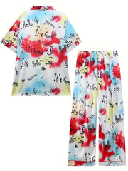 Tie Dye & Letter Pajama Set Top & Bottoms