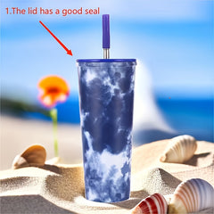 Insulated Stainless Steel Straw Water Cup 24oz Outdoor Sports Fitness Travel
