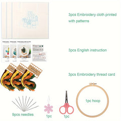 Embroidery Kit Green Plants Cactus Pattern Material Package with Hoop
