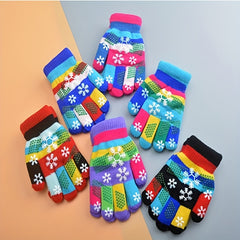 Kids Snowflakes Five Fingers Plus Velvet Gloves