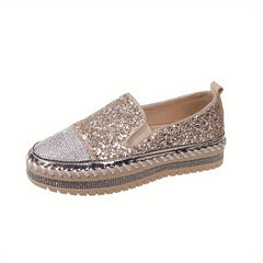 Glitter Sequins Platform Slip On Sneakers with Rhinestone Decor