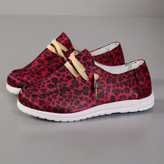 Leopard Print Flat Lace-Up Canvas Shoes for Women