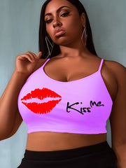 Plus Size Letter Print Wireless Bandeau Cami Crop Top