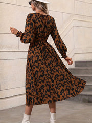 Leopard Print Crew Neck Dress Long Sleeve Dress