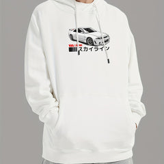 Japanese Characters & Car Print Hoodie for Men