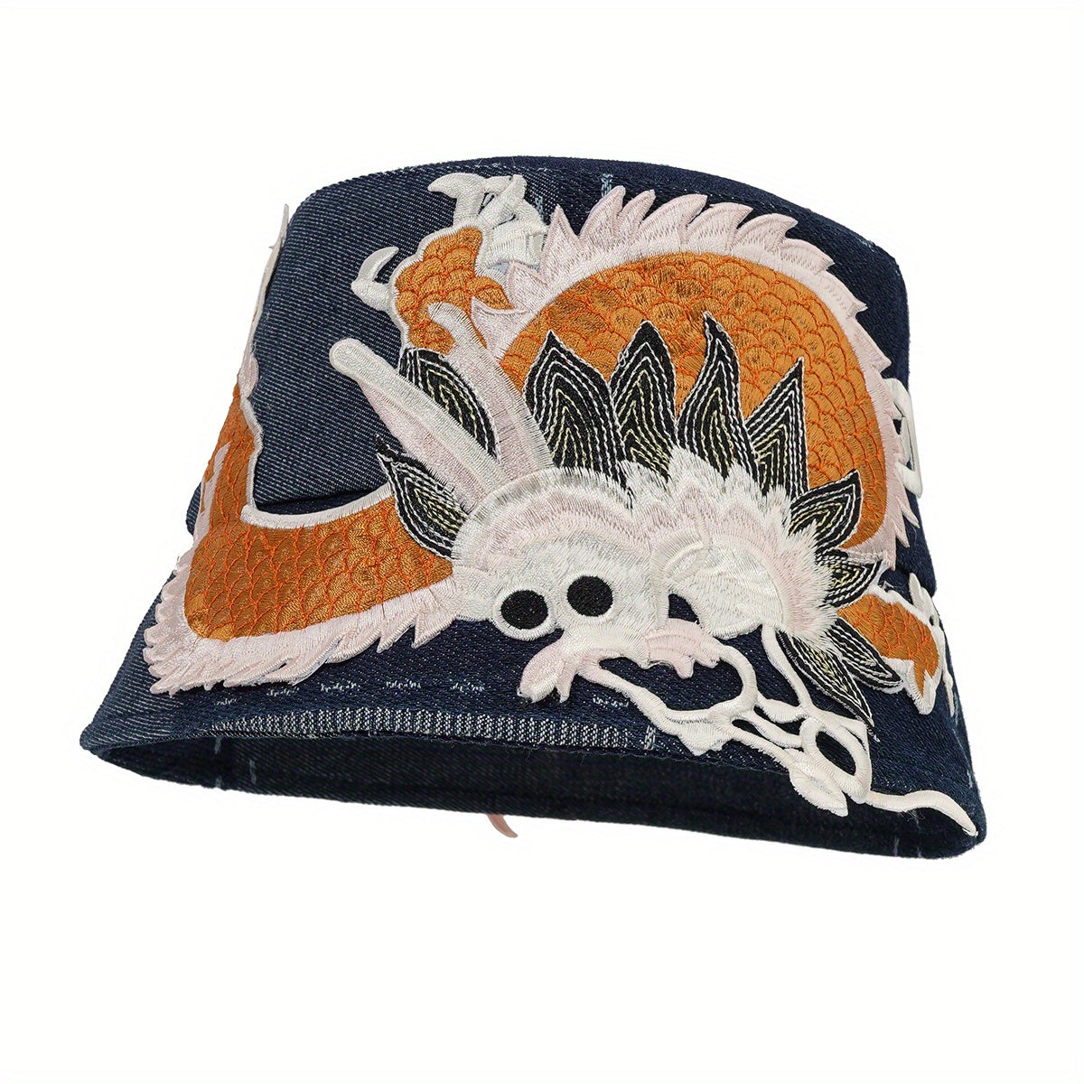 3D Dragon Embroidery Bucket Hat Denim Vintage Basin Hat