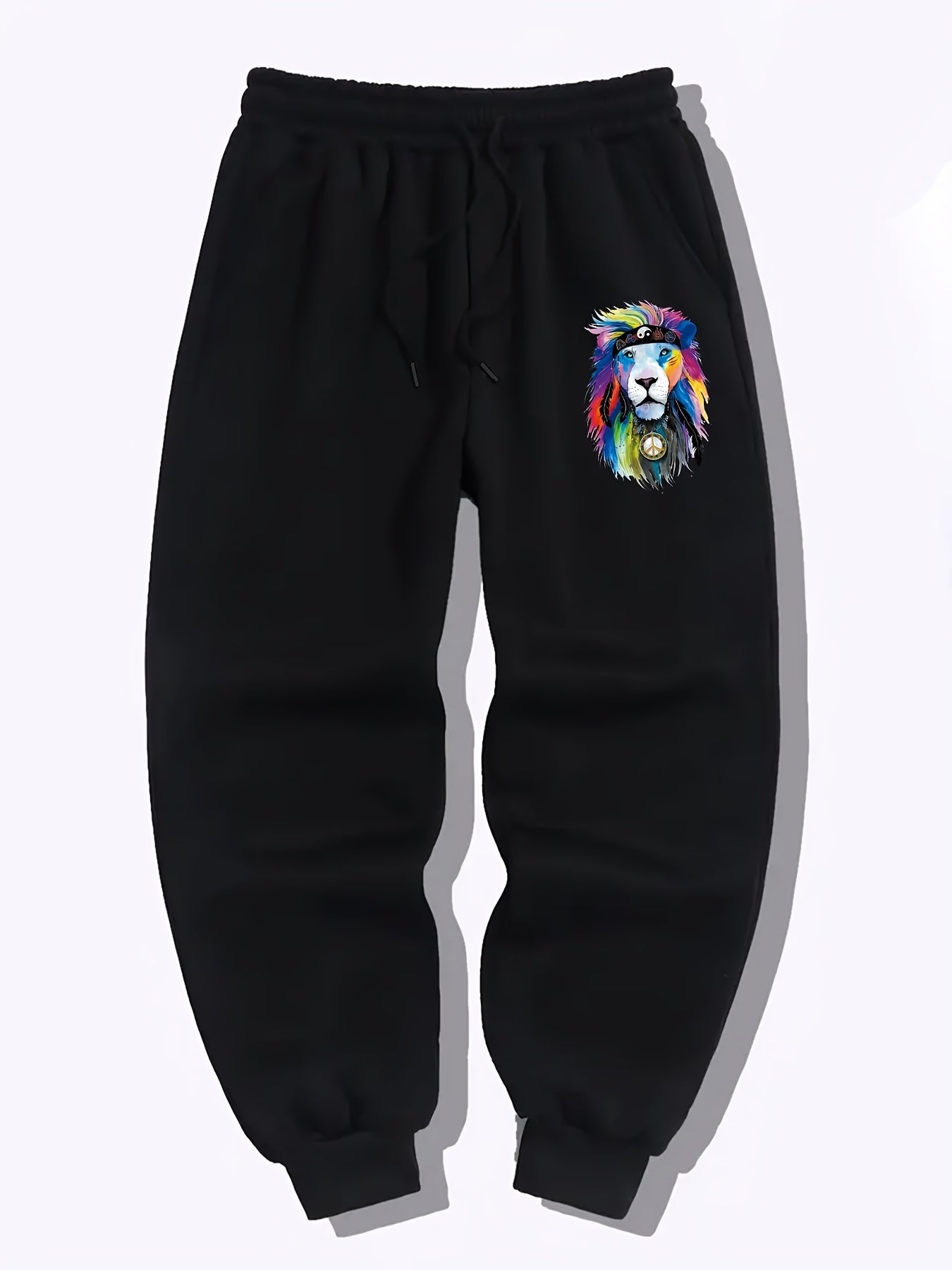 Colorful Lion Pattern Joggers Men's Stretch Waist Sports Pants