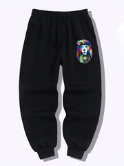 Colorful Lion Pattern Joggers Men's Stretch Waist Sports Pants
