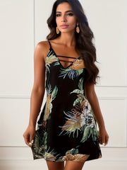 Vintage Floral Print Dress Backless Spaghetti Strap Women's Clothing