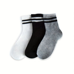 5 Pairs Striped Mid Tube Socks for Men All Seasons