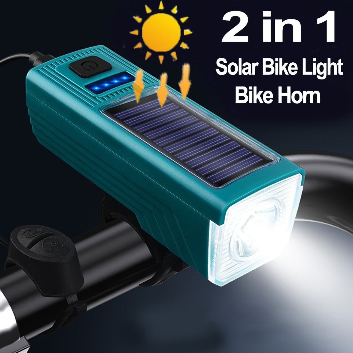 Solar Bike Light Set With Horn USB Rechargeable Headlight Taillight