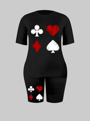Poker Card Suits Print T-shirt & Shorts 2pcs Set