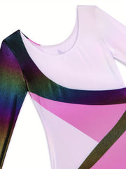Stretchy Crew Neck Gymnastics Leotard Jumpsuit for Dance Sports