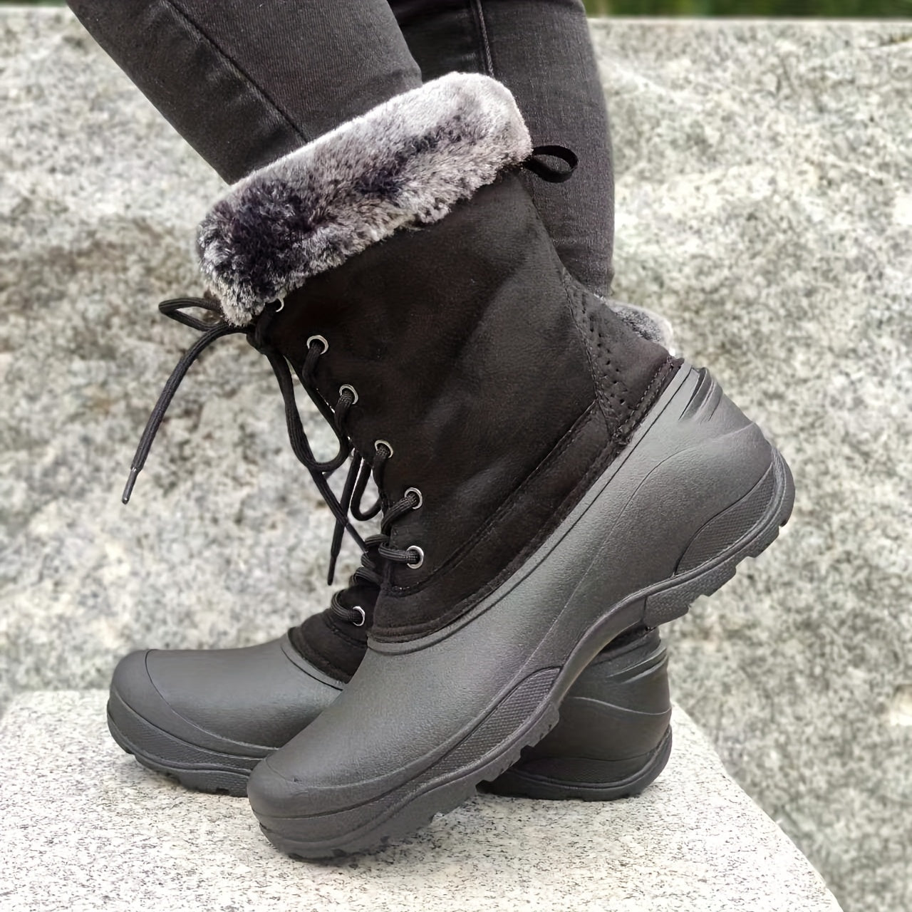 Women's Fluffy Snow Boots Plus Fur Warm Outdoor Boots
