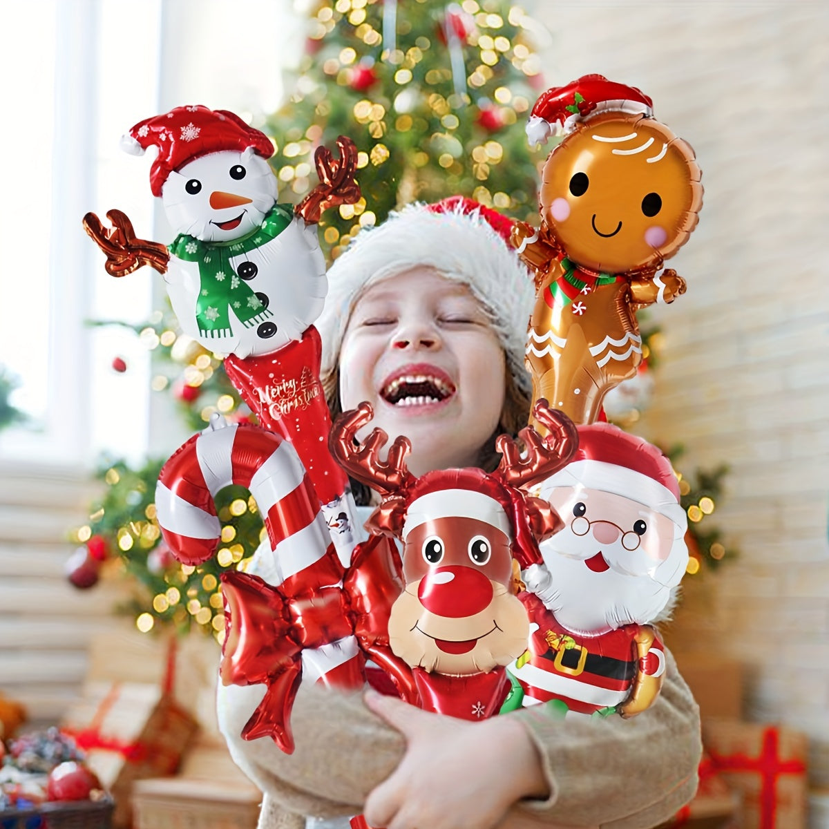 10pcs Christmas Sticks Santa Claus Snowman Candy Cane Deer Head