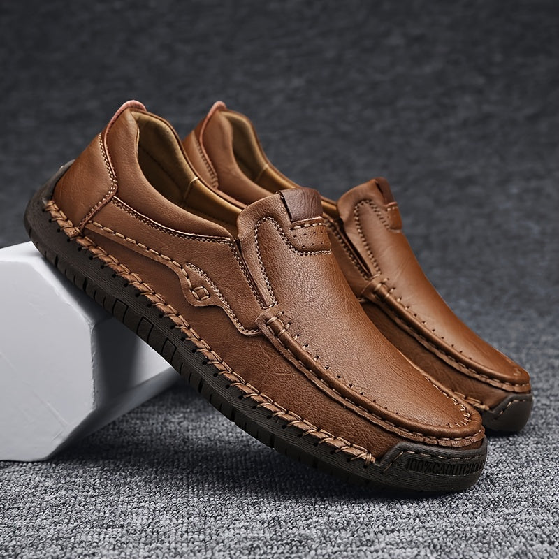 Men's Stitch Detail Moc Toe Loafer Shoes Comfy Slip On Shoes