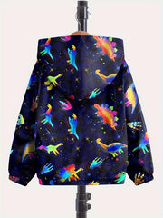 Dreamy Tie Dye Dino Zip Hooded Jacket Spring Fall