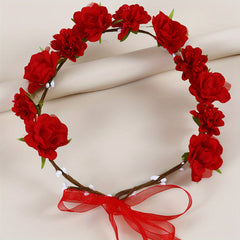 Romantic Red Rose Garland Headdress for Wedding Prom