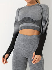 Women's Activewear 3 Long Sleeves T Shirts Round Neck Mid Stretch Thumb Hole