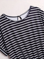Striped Waist Romper Jumpsuit Short Sleeve Casual Wear