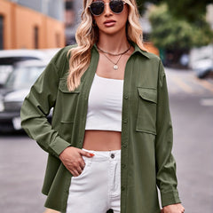 Women's Solid Button Up Long Sleeve Shirt Top