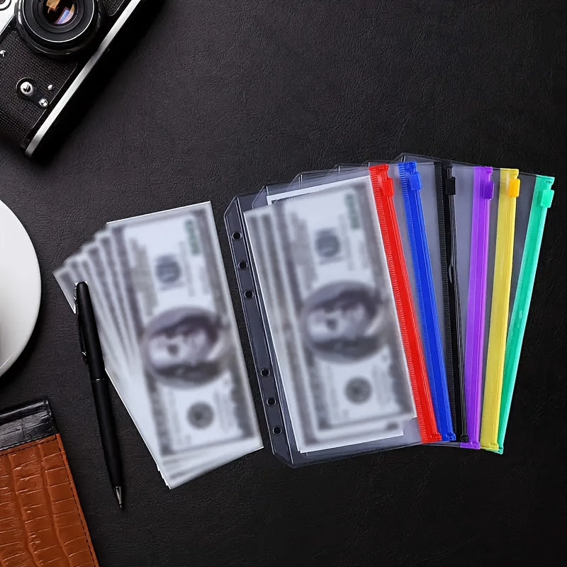 12pcs A6 A5 Coloured 6 Hole Zipper Cash Envelopes Waterproof PVC Loose Leaf Bags