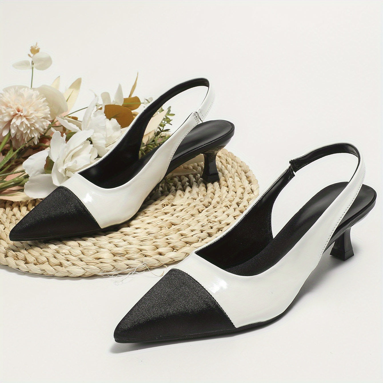 Colorblock Kitten Heel Satin Sandals Slingback
