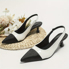Colorblock Kitten Heel Satin Sandals Slingback