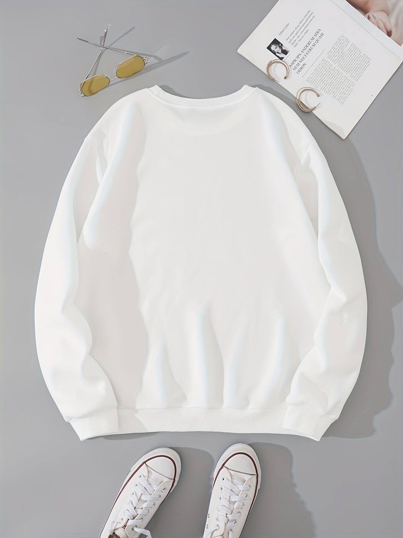 Women's Solid Pullover Sweatshirt Crew Neck Casual Long Sleeve