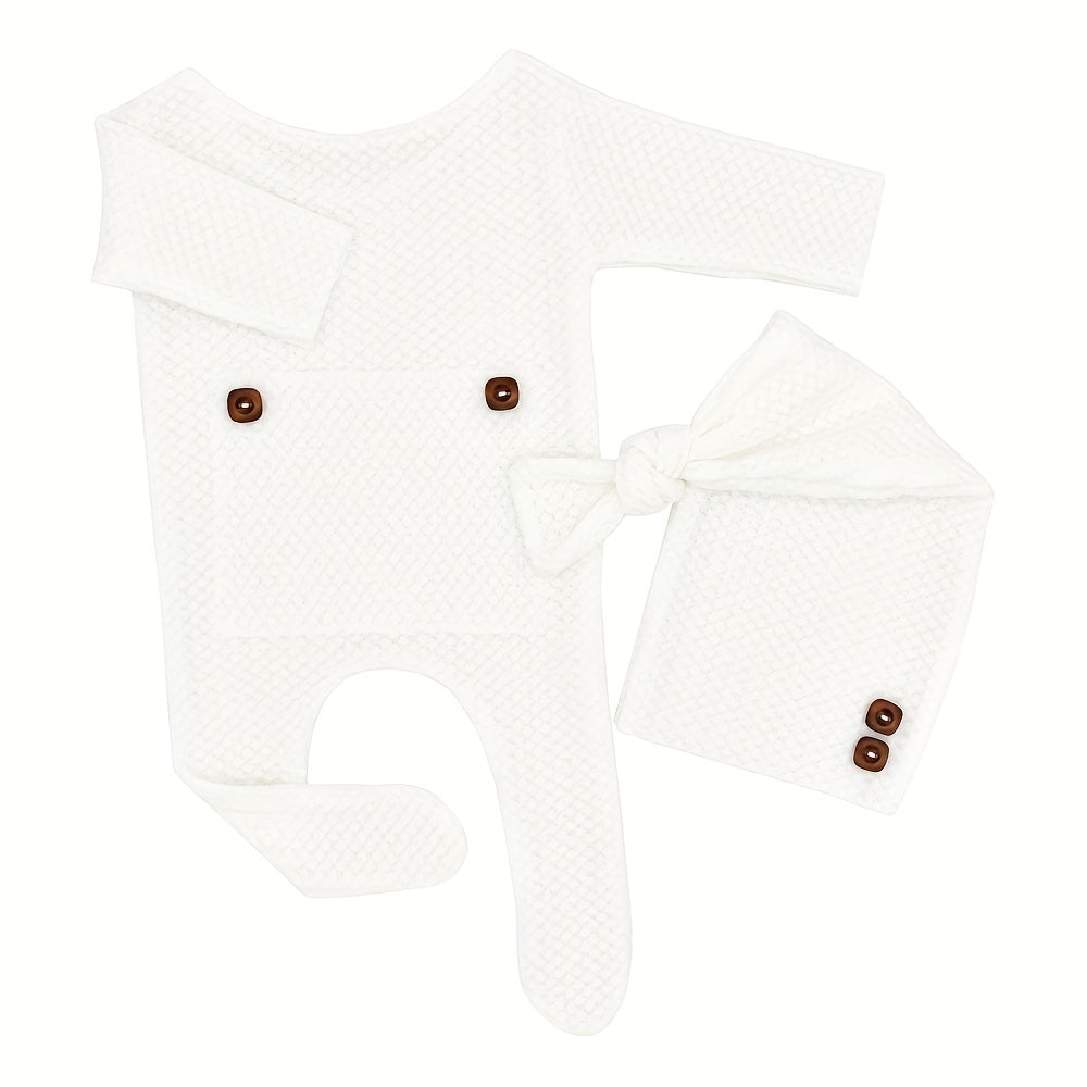 Newborn Photography Knit Outfit Jumpsuit & Hat Set