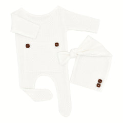Newborn Photography Knit Outfit Jumpsuit & Hat Set