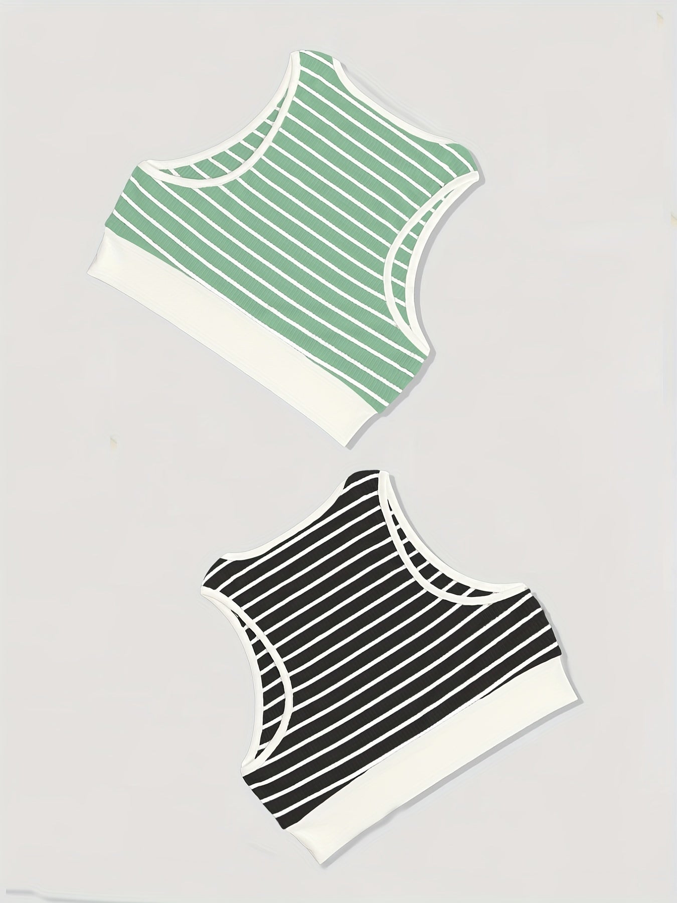 Striped Print Tank Top 2 Pack Crew Neck Sleeveless Summer Top