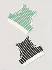 Striped Print Tank Top 2 Pack Crew Neck Sleeveless Summer Top