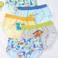 5pcs Boys Dinosaur Print Boxer Briefs Soft Cotton Underwear