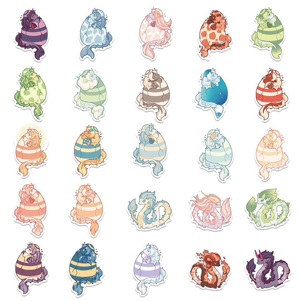 50 Sheets Cute Dragon Cartoon Stickers Non Slip Waterproof